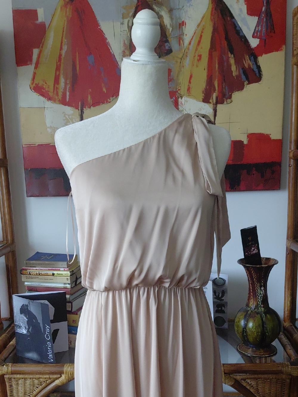 Nicole Miller One-Shoulder Dress in Taupe